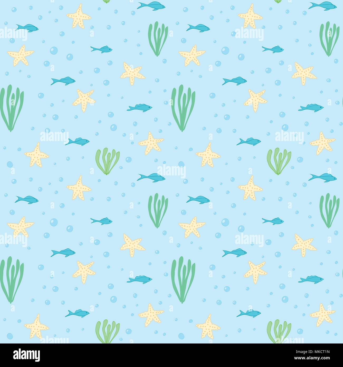 Underwater seamless pattern. Seamless pattern with underwater  elements.Seamless vector pattern with sea fishes, starfihes and seaweeds.  Underwater bac Stock Vector Image \u0026 Art - Alamy, image size:1300x1389