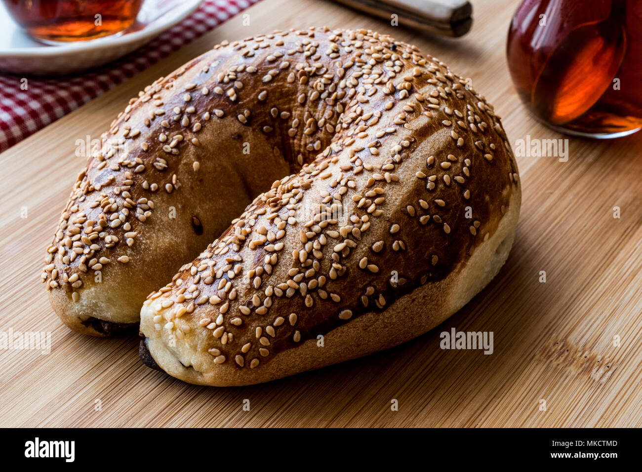Turk Coregi Ay coregi / Turkish Pastry croissant with chocolate, sesame and dried ...