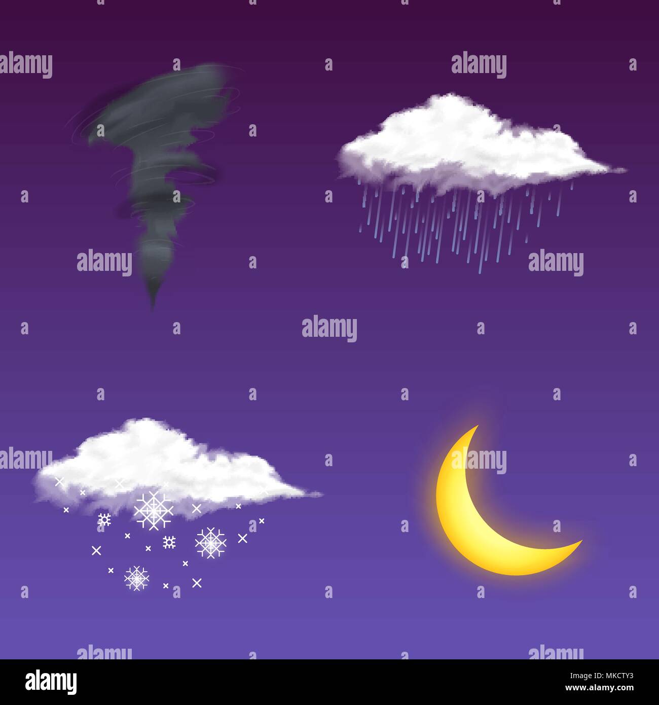 Modern Realistic weather icon. Meteorology symbol on dark background. Color  Vector illustration for mobile app, print or web. moon and lightning,  crescent on the cloud Stock Vector Image & Art - Alamy