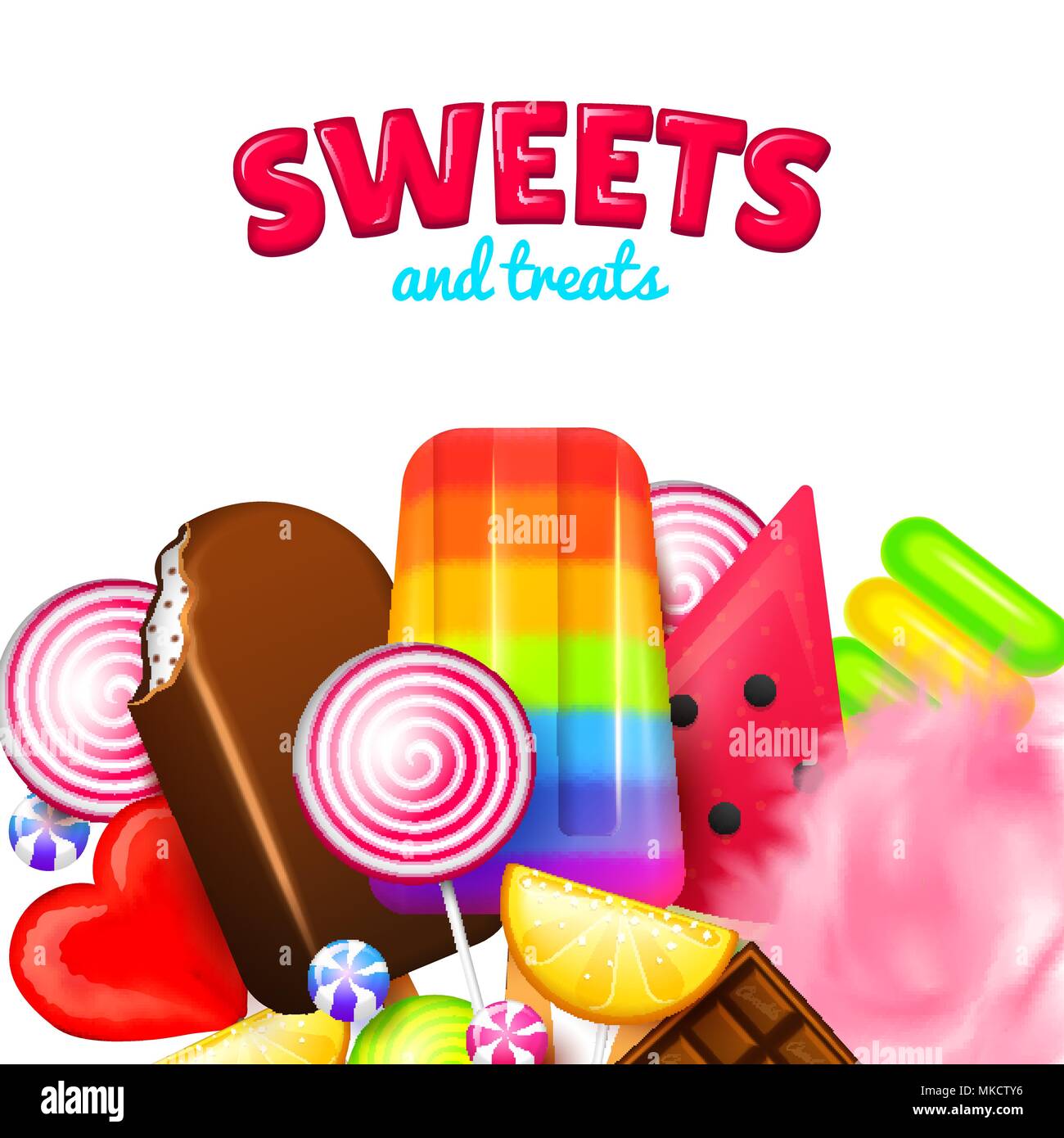 Realistic Sweet candies. Swirl caramel, assorted circle lollipops