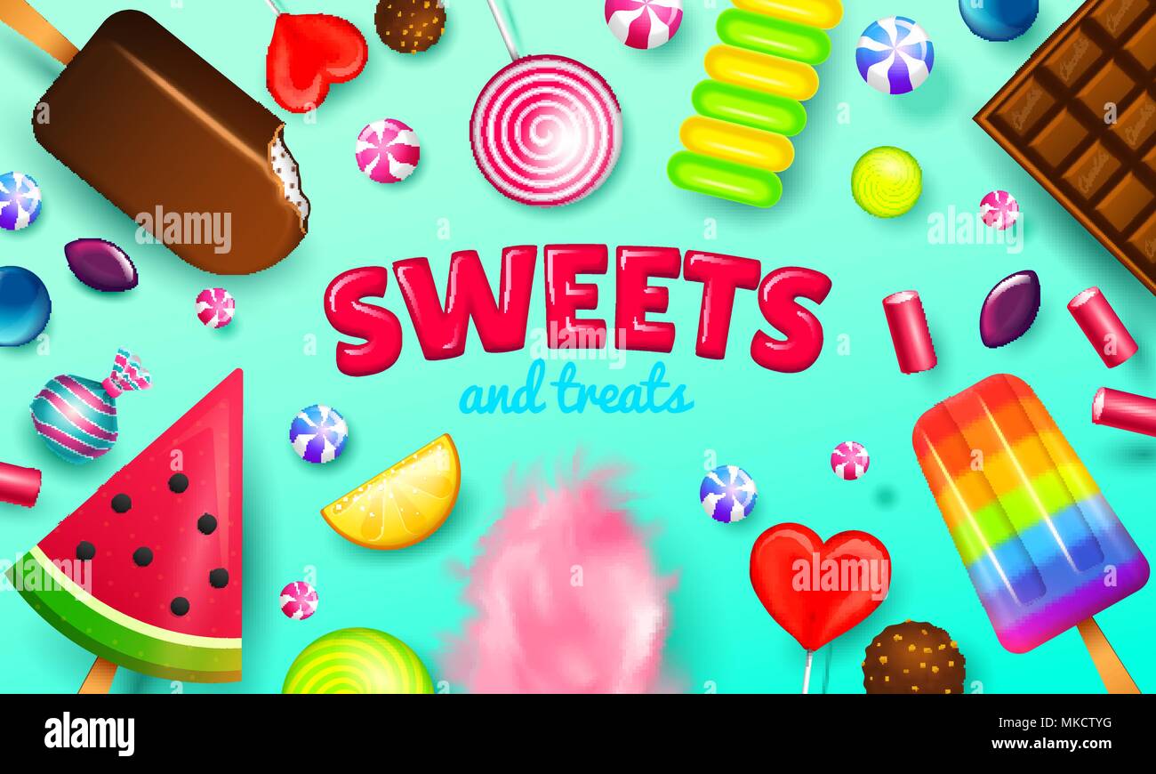 Realistic Sweet candies. Swirl caramel, assorted circle lollipops