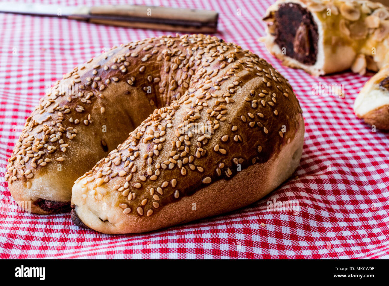 Ay coregi / Turkish Pastry croissant with chocolate, sesame and dried ...