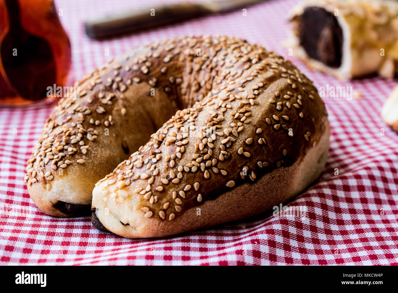 Turk Coregi Ay coregi / Turkish Pastry croissant with chocolate, sesame and dried ...