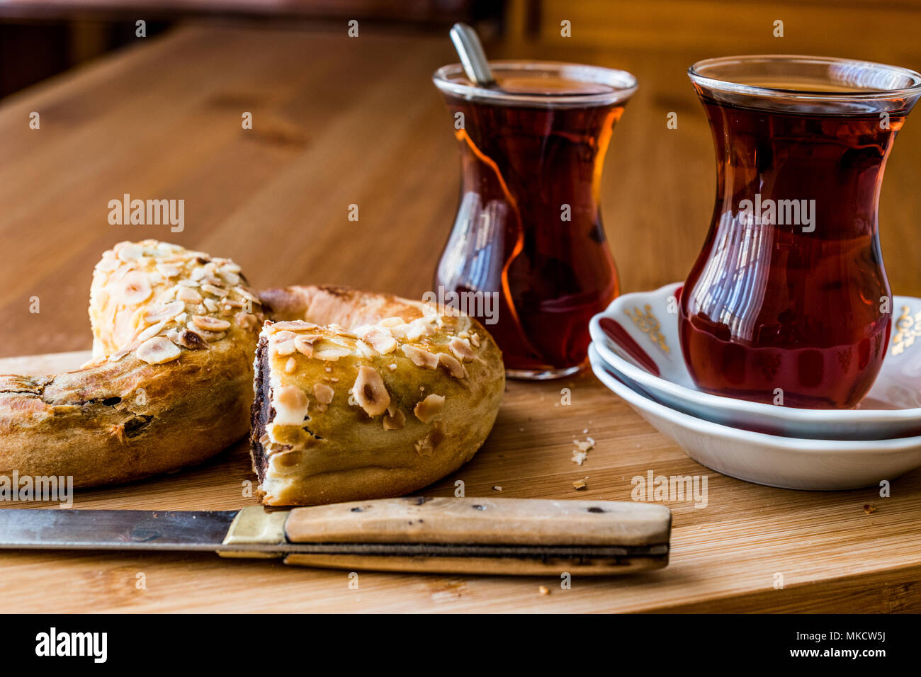 Turk Coregi Ay coregi / Turkish Pastry croissant with chocolate, sesame and dried ...