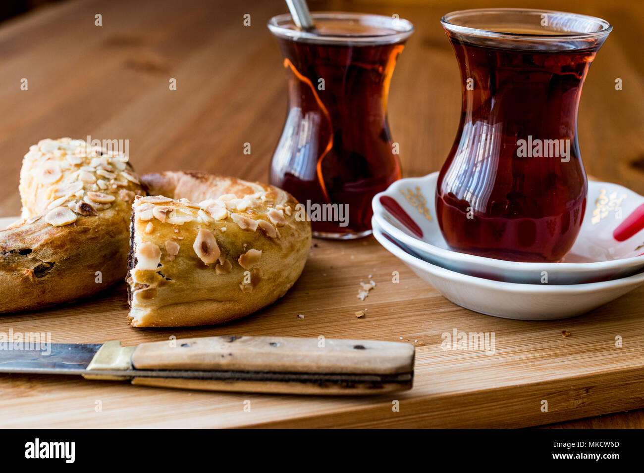 Turk Coregi Ay coregi / Turkish Pastry croissant with chocolate, sesame and dried ...
