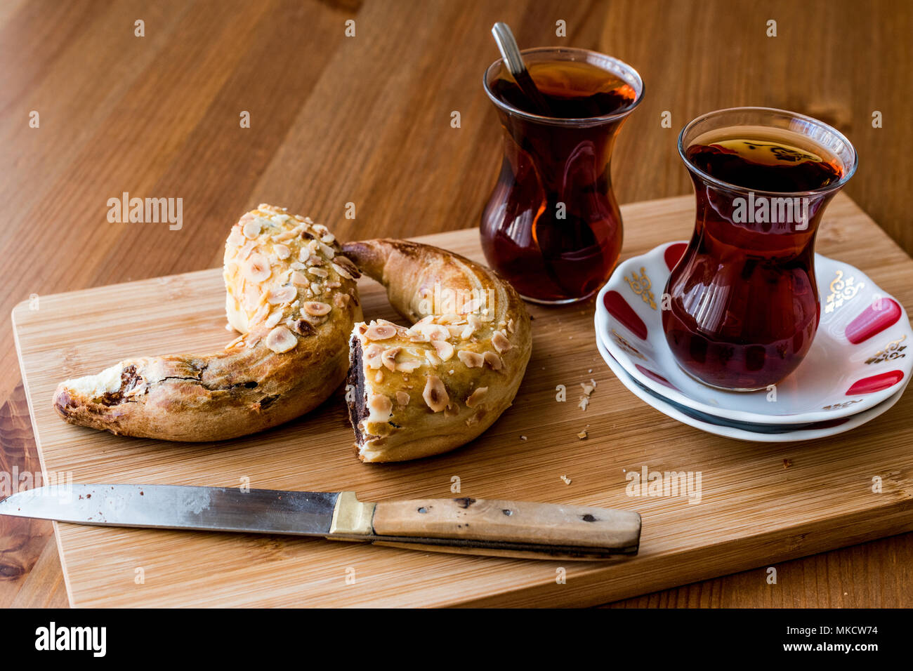 Turk Coregi Ay coregi / Turkish Pastry croissant with chocolate, sesame and dried ...