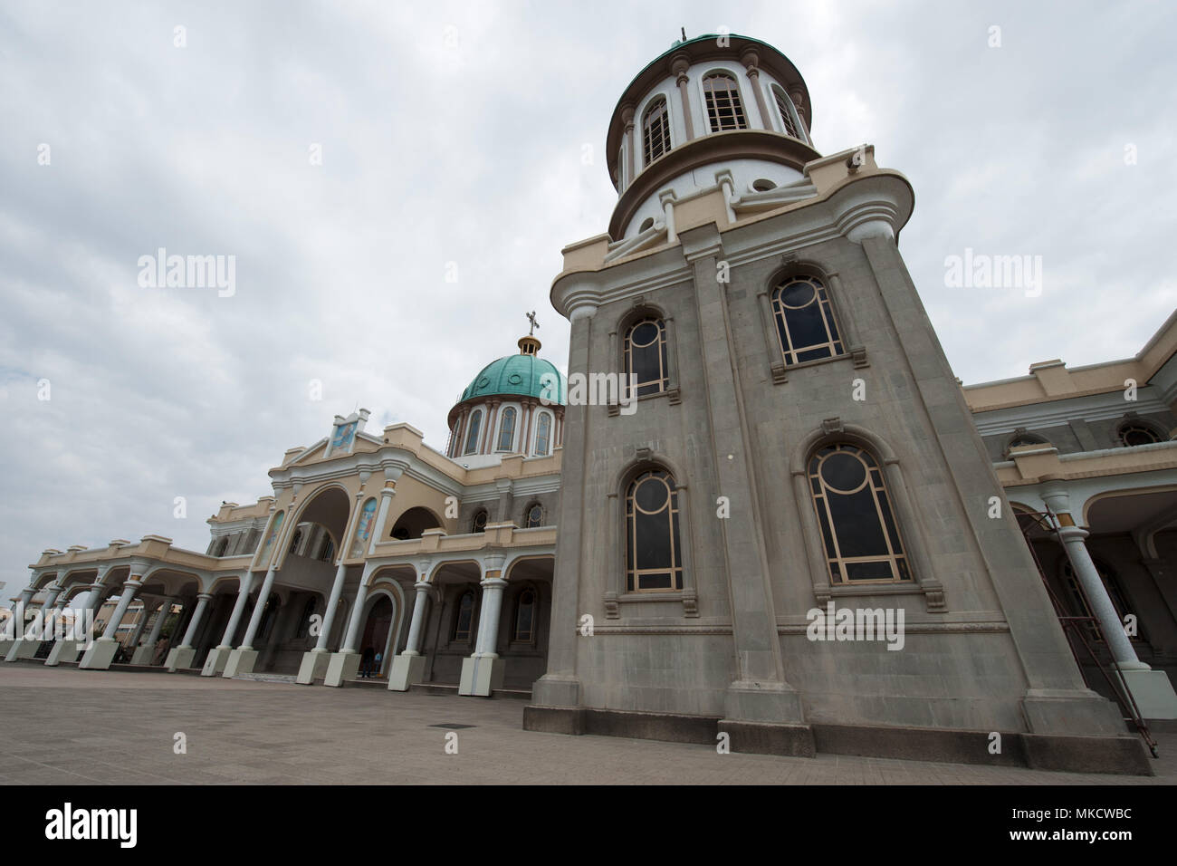 Catholic cathedral in the Addis Ababa, white tall buildings with