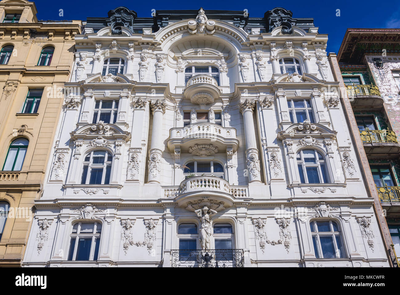 White apartment buildings at Linke Wienzeile in Vienna, Austria Stock Photo
