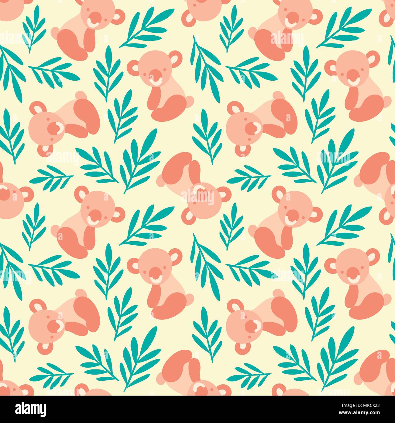 Seamless pattern with cute koala bears and leaves. Repeating background ...