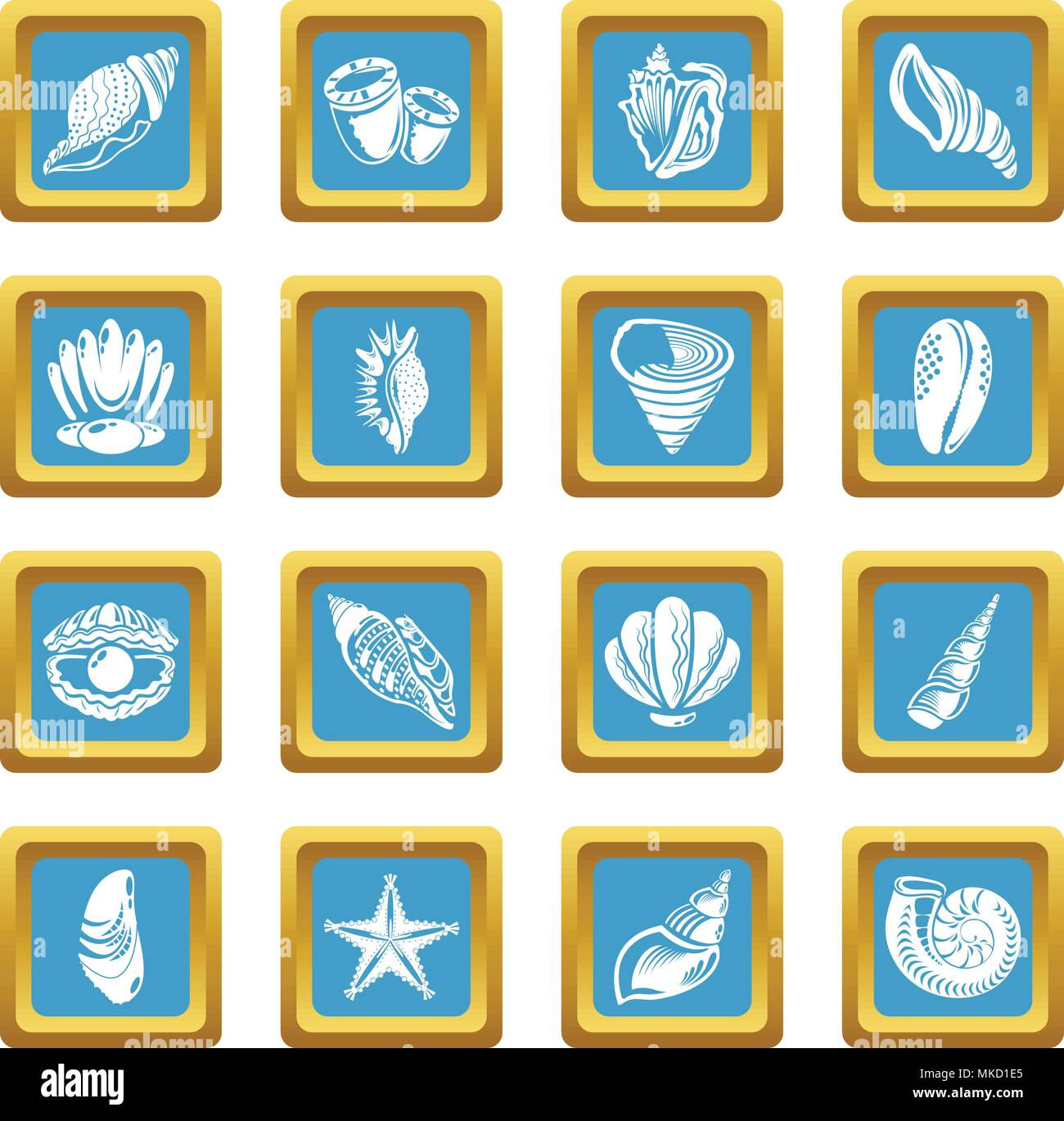 Tropical sea shell icons set sapphirine square vector Stock Vector