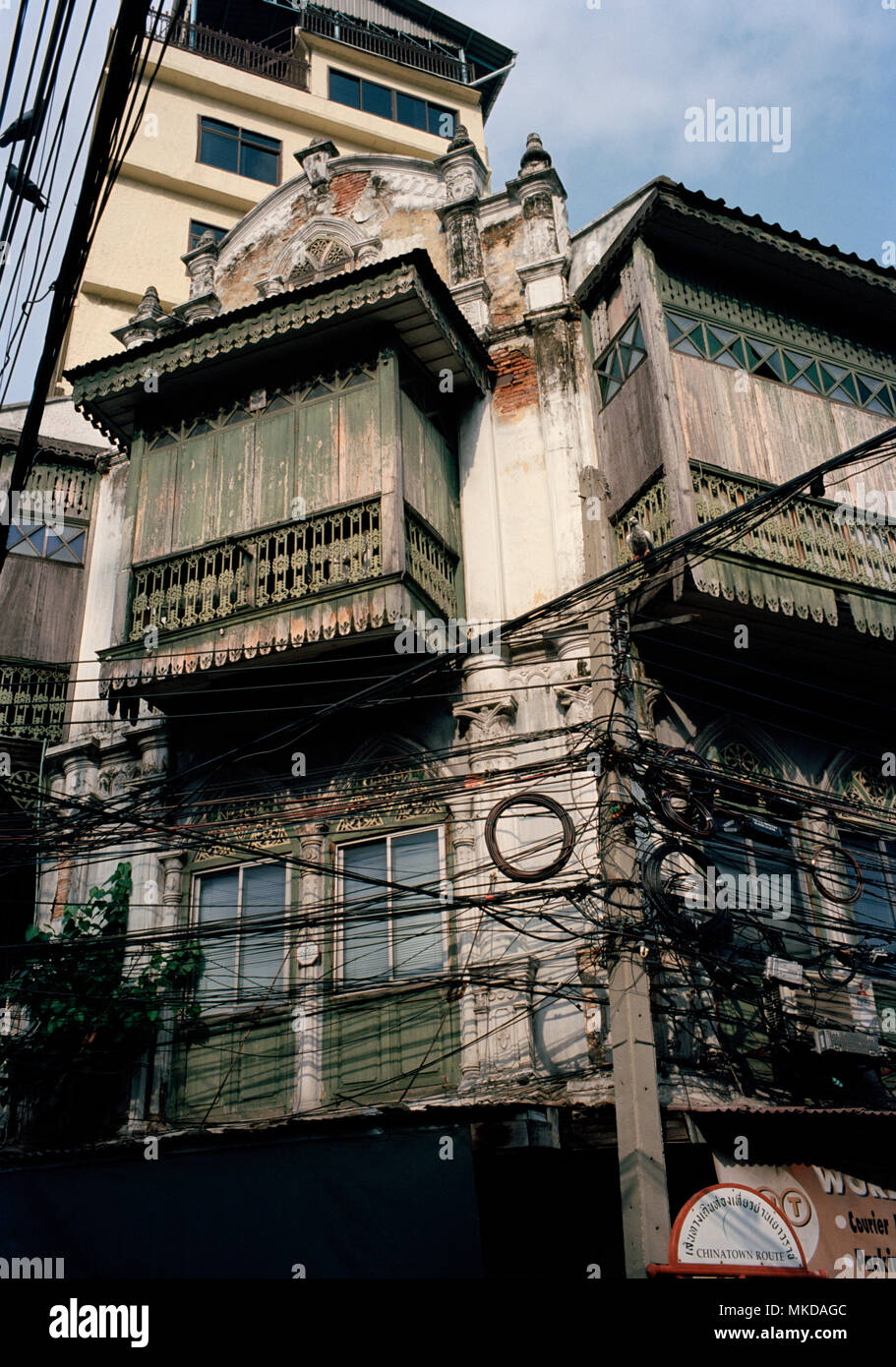 Thai Buildings - Shophouse building in Chinatown in Bangkok in Thailand in Southeast Asia Far East. Shophouses House Chinese Architecture Travel Stock Photo