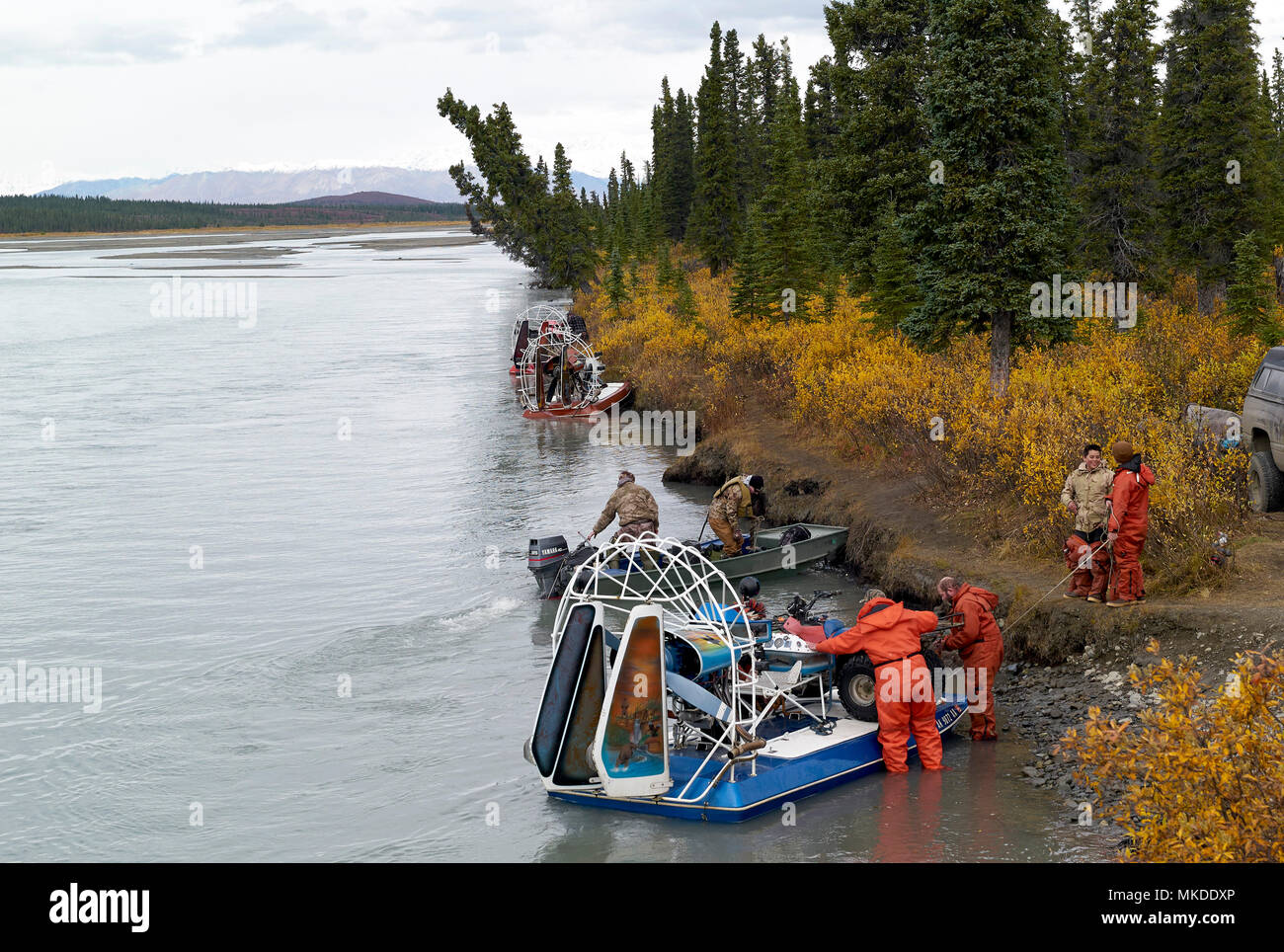 Access to the hunting camp by boat, Susitna river, Denali Highway from