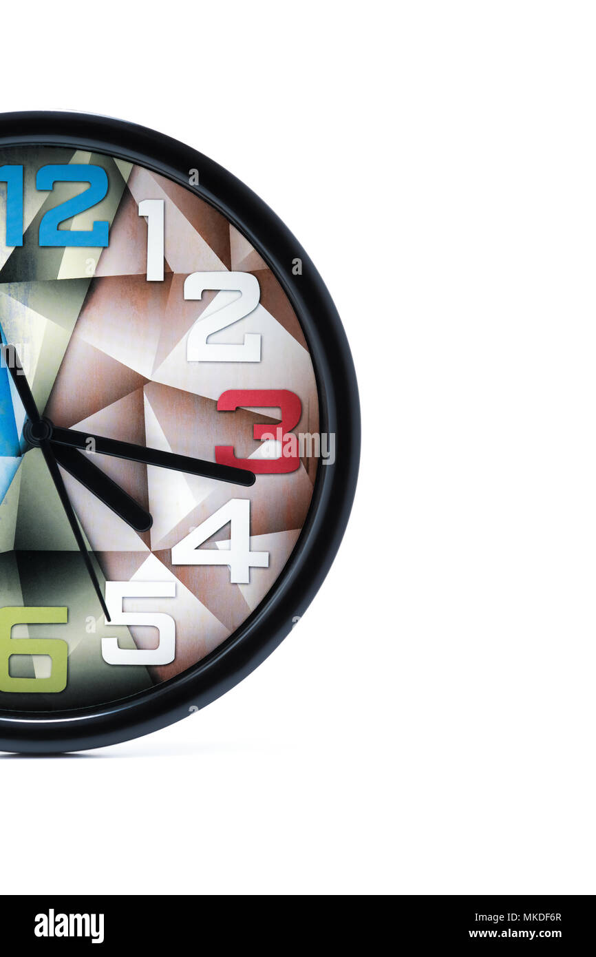 Half of a wall clock. Isolated on white background Stock Photo - Alamy