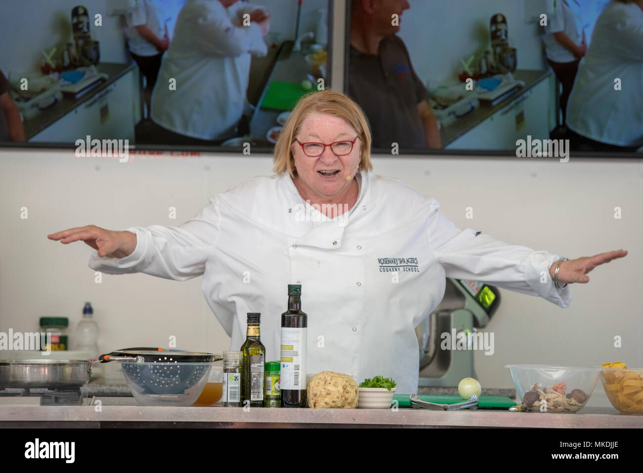 Celebrity Chef Rosemary Shrager demonstrating dishes from his new book at the Ely Food and Drink Festival 2018 Stock Photo