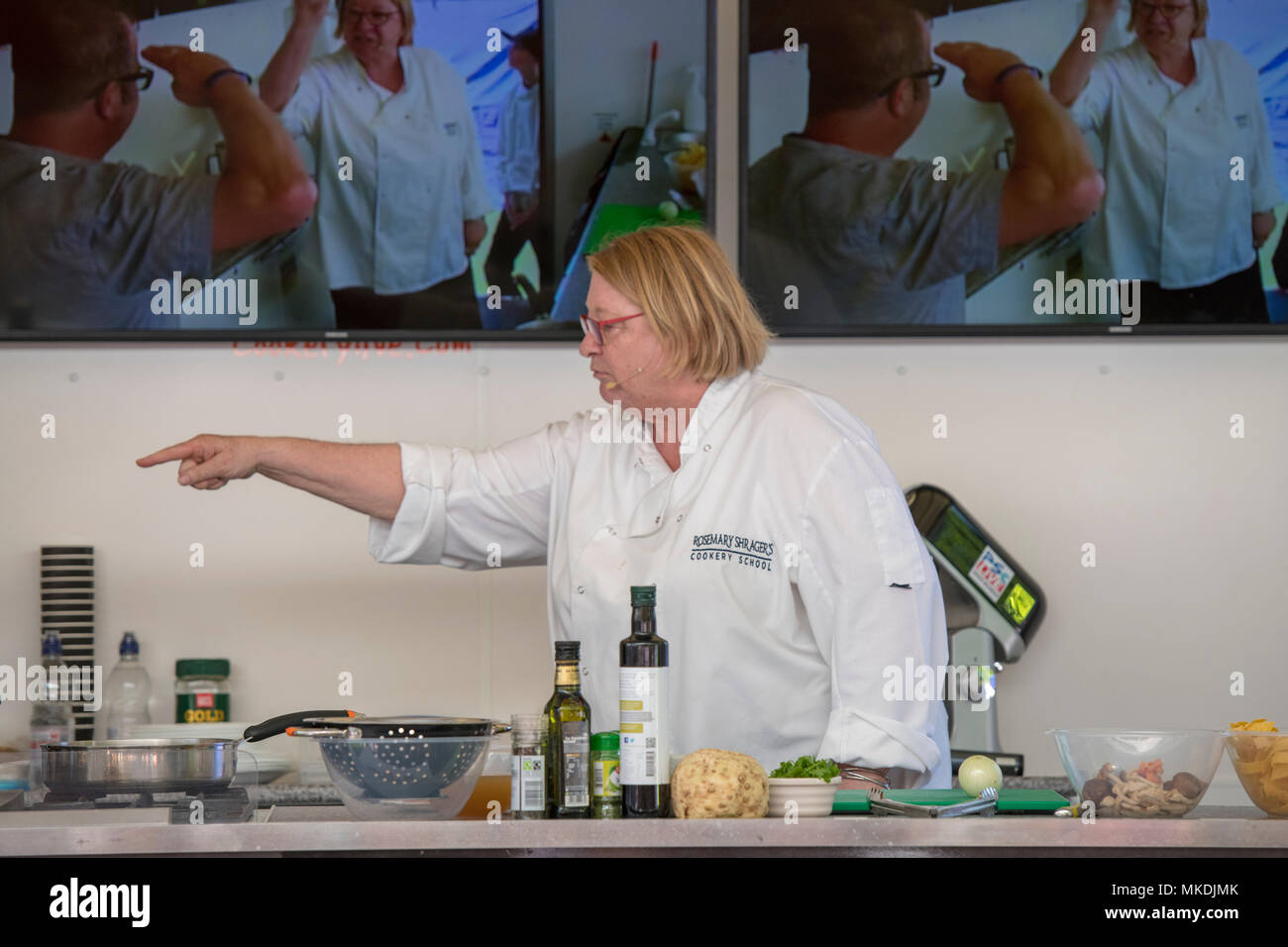 Celebrity Chef Rosemary Shrager demonstrating dishes from his new book at the Ely Food and Drink Festival 2018 Stock Photo