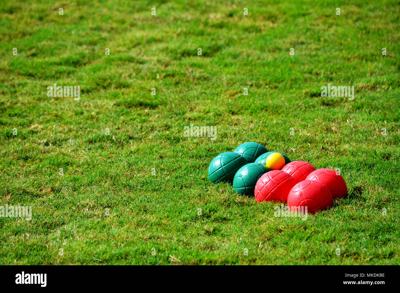 Boules bocce game balls on grass Stock Photo Alamy