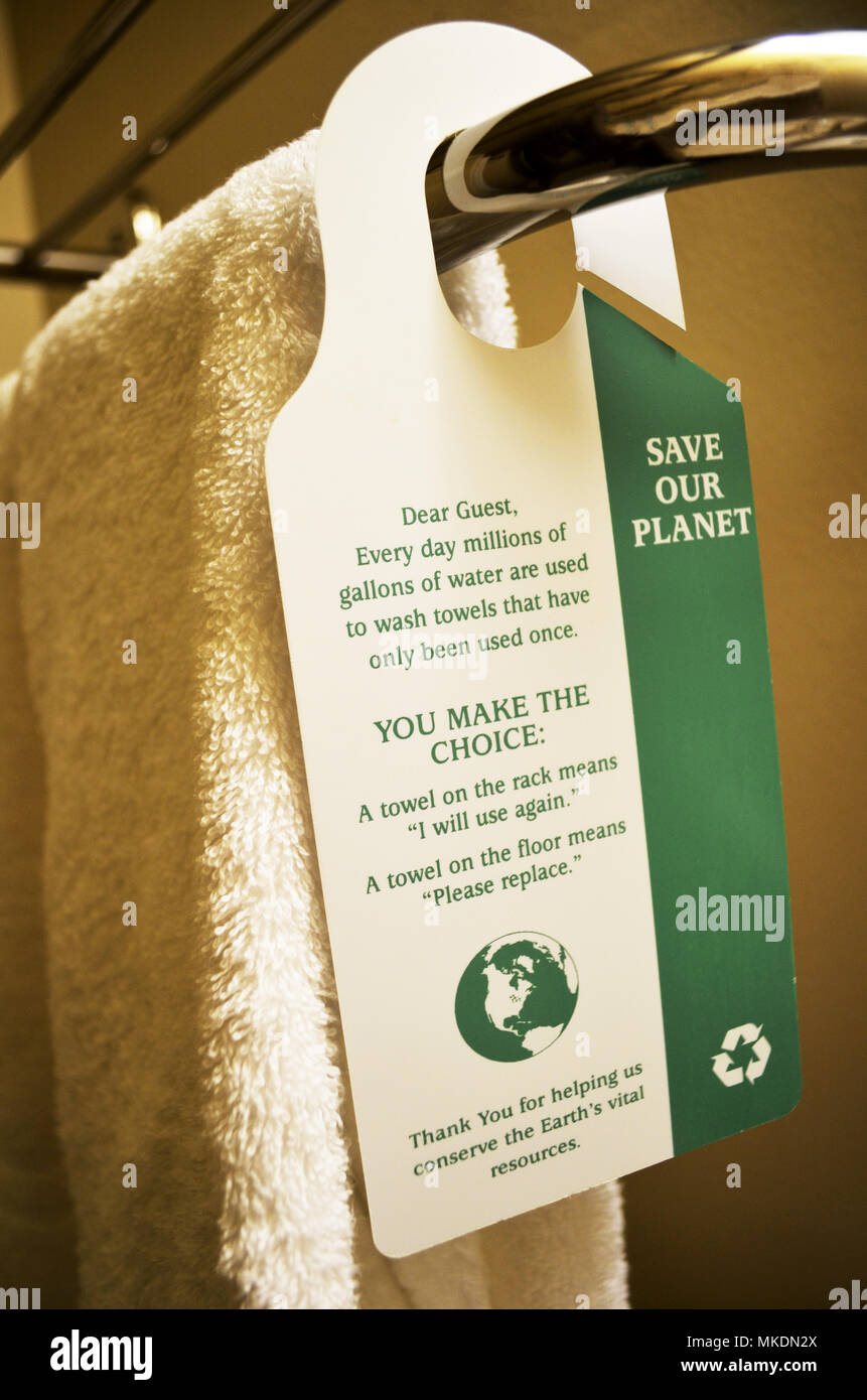Save the sign on towel rail Stock Photo Alamy