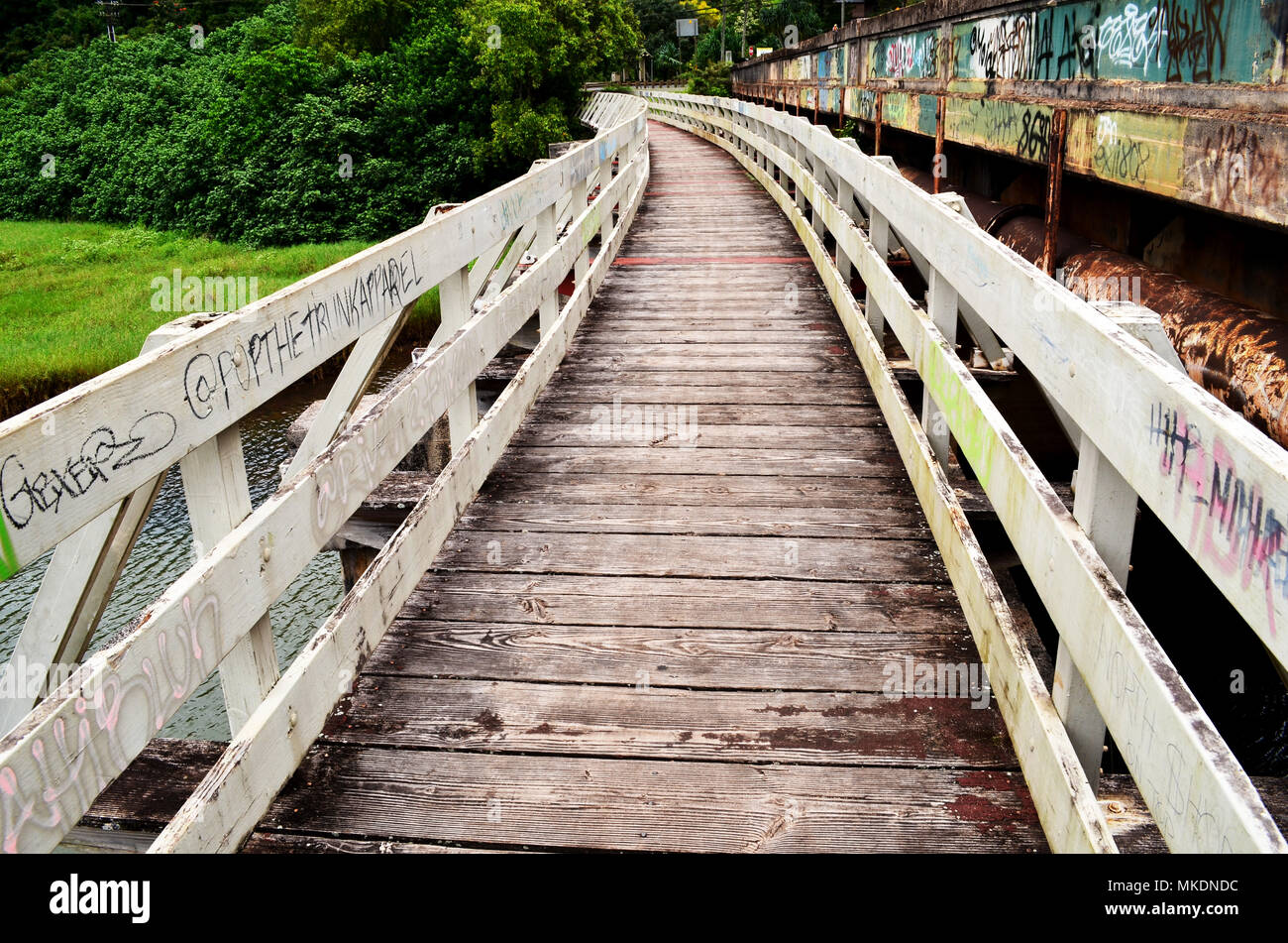 Wooden walkway bridge Stock Photo