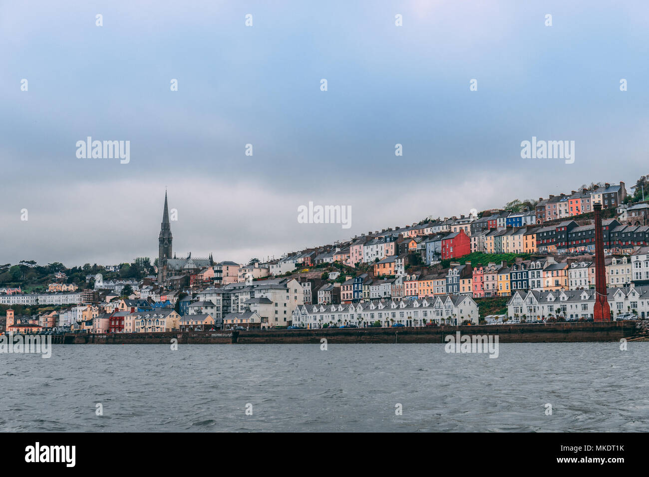 the town of Cobh , which sits on an island in Cork city’s harbour, as seen from the sea. It’s known as the Titanic’s last port of call in 1912 Stock Photo