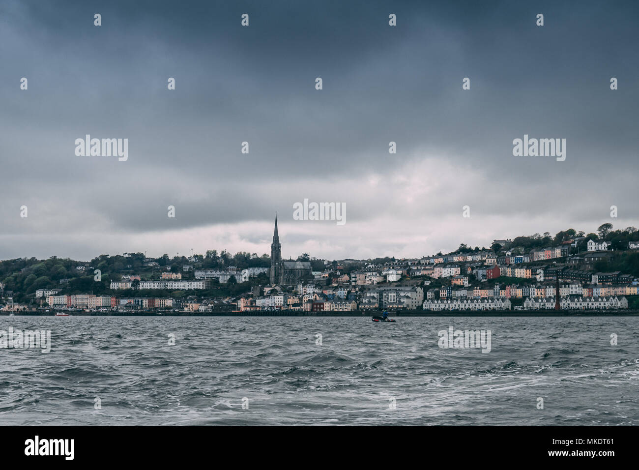 the town of Cobh , which sits on an island in Cork city’s harbour, as seen from the sea. It’s known as the Titanic’s last port of call in 1912 Stock Photo