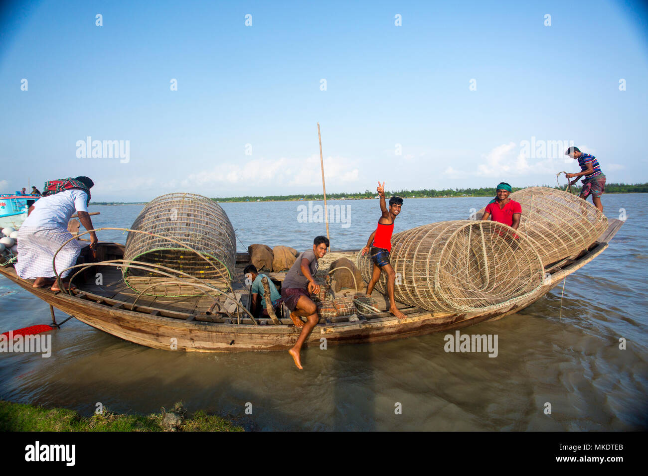 Traditional Pangas Catfish fishing traps made of a Bamboo sticks in