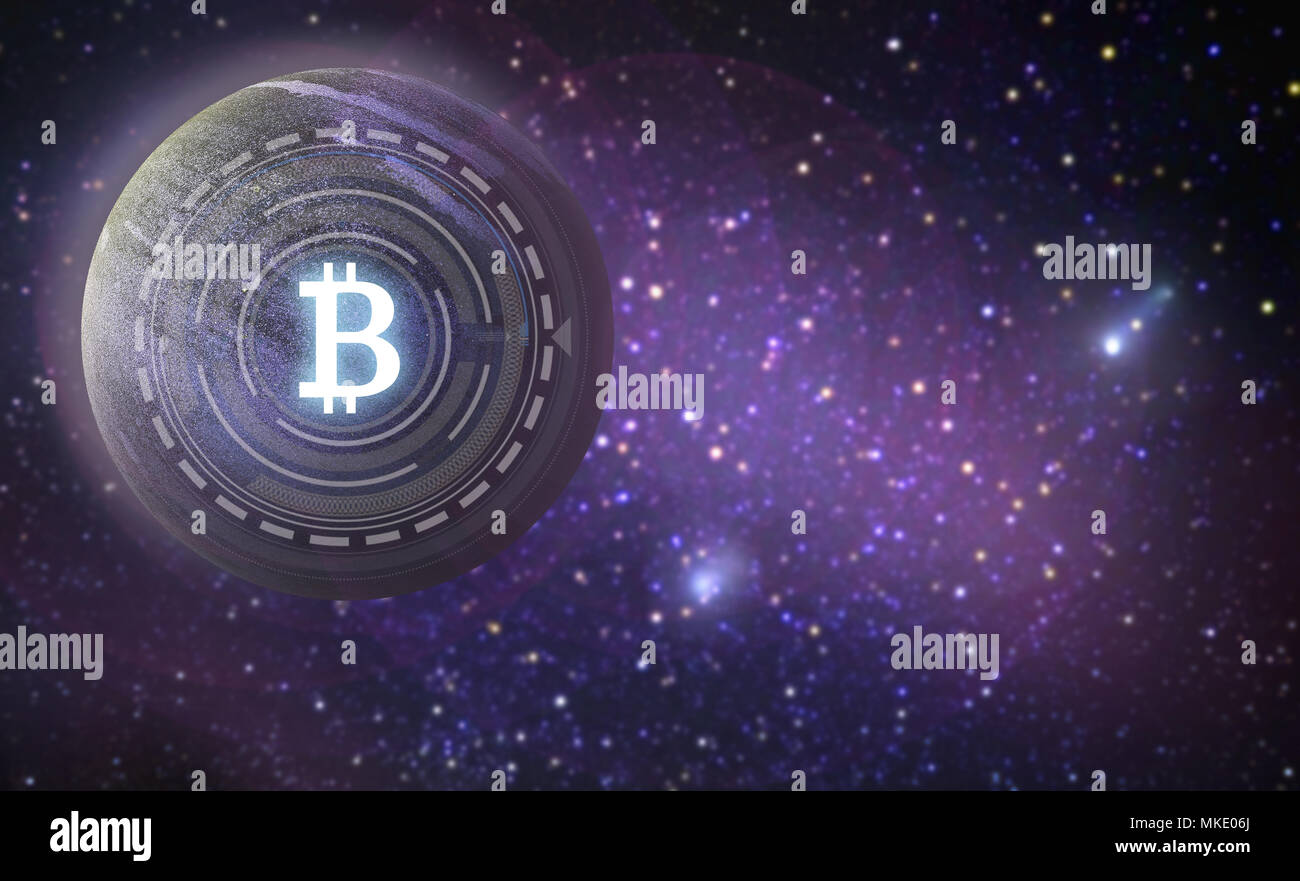bitcoin symbol hologram over planet in space Stock Photo - Alamy