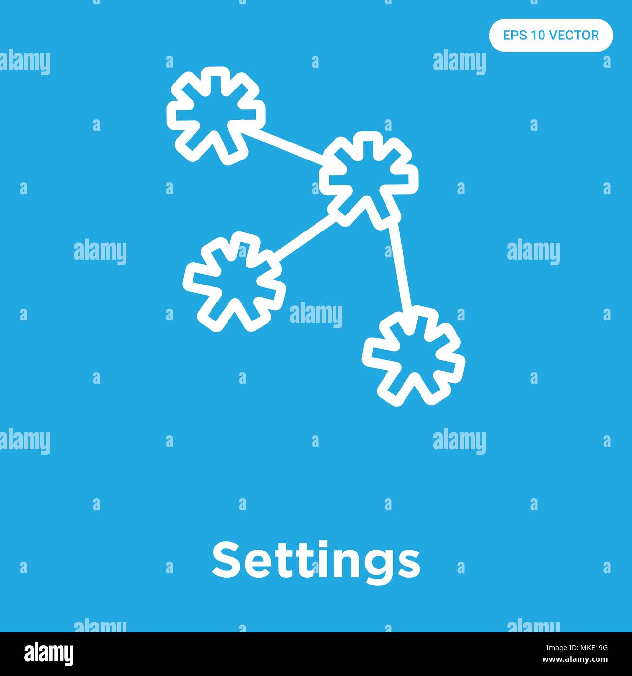 Settings vector icon isolated on blue background, sign and symbol Stock ...