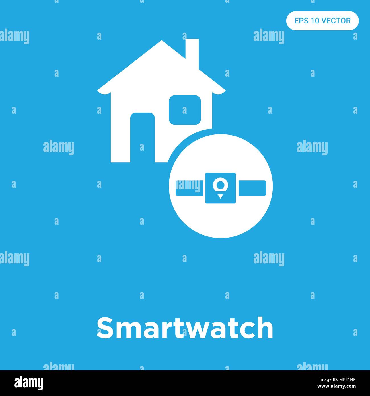 Smartwatch vector icon isolated on blue background, sign and symbol ...