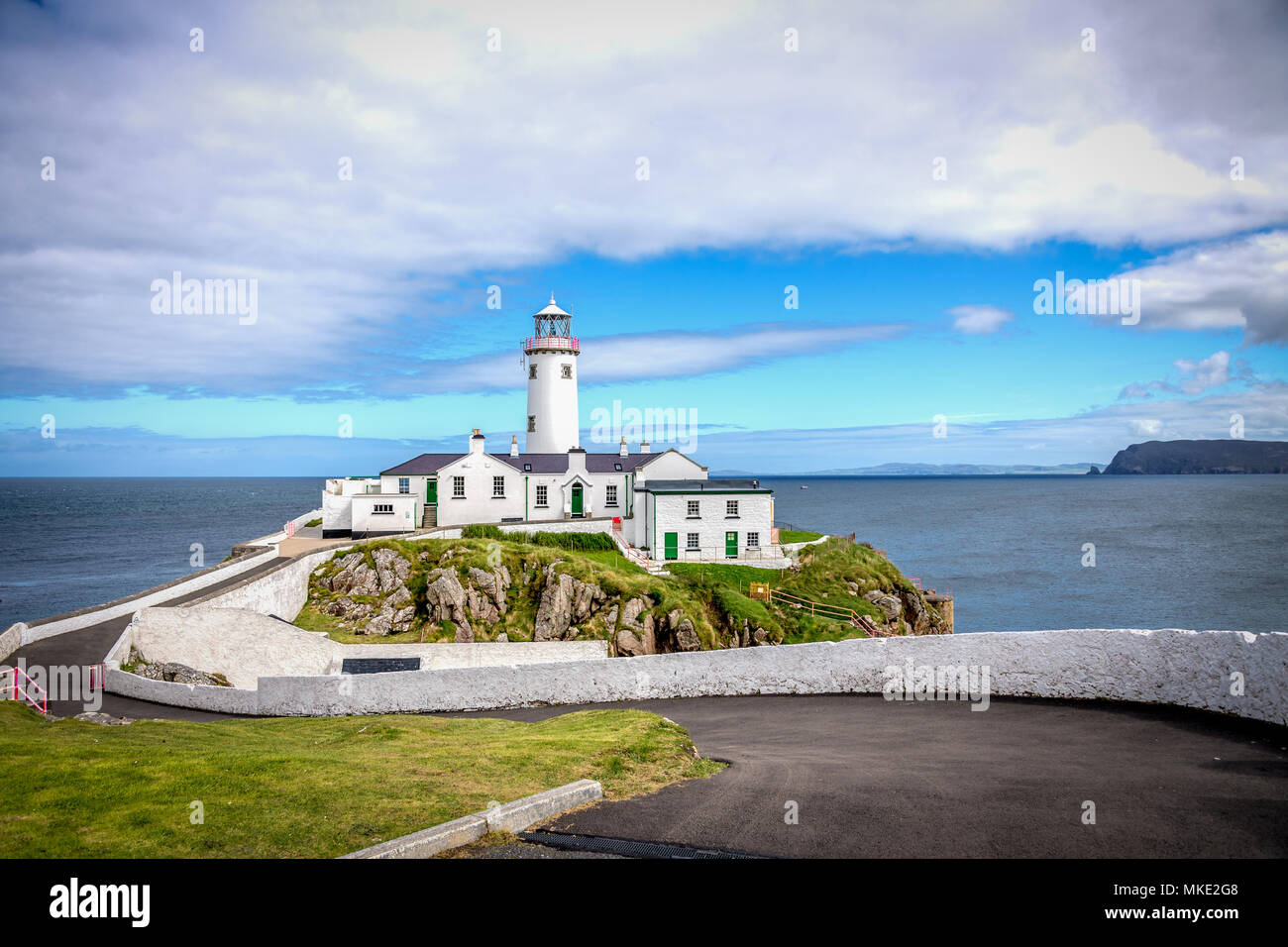 Fanad Head Lighthouse on a sunny summers afternoon on the Northern coast of Co Donegal, Ireland. Stock Photo