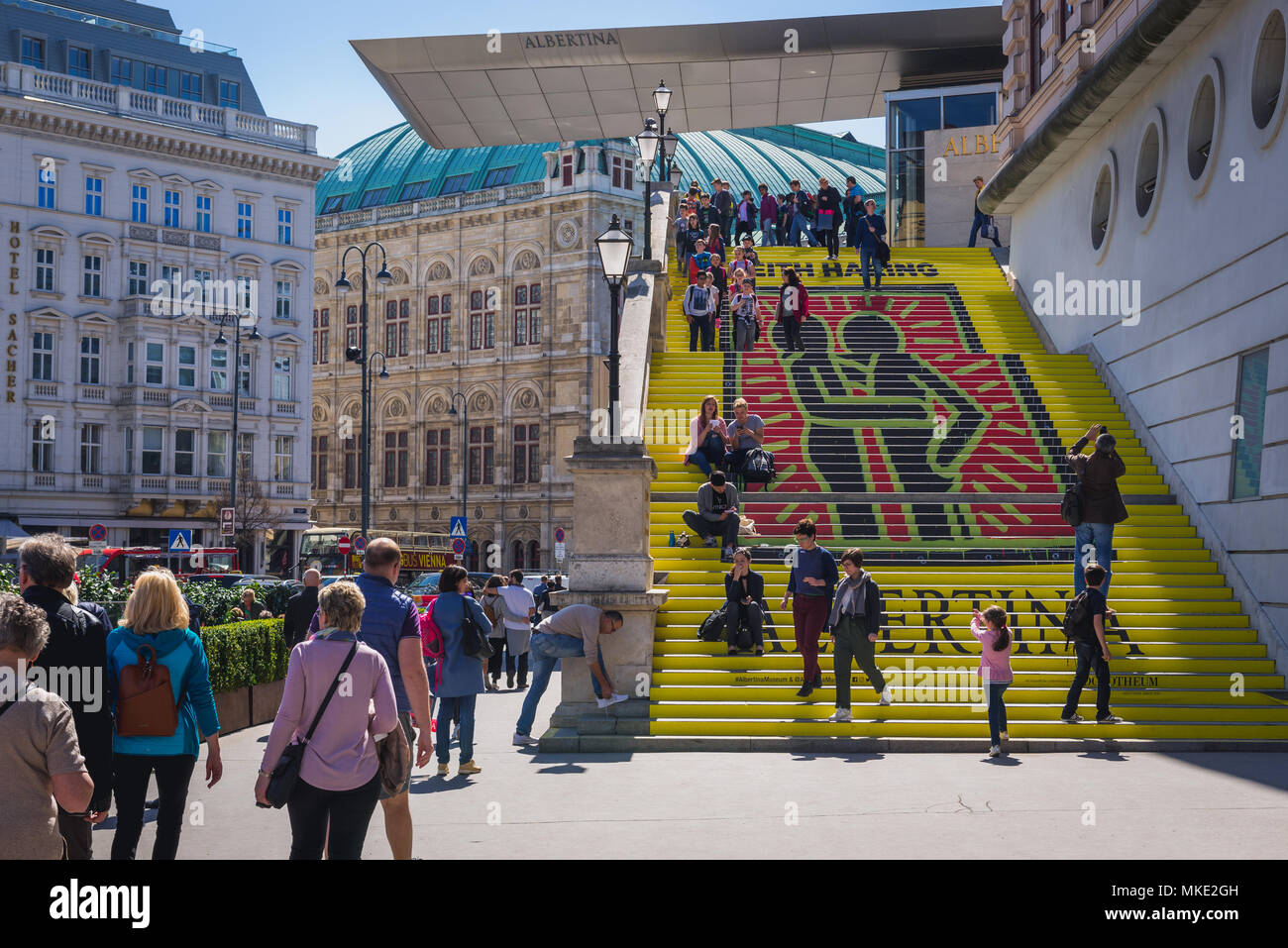 Stairs of Albertina Museum in Vienna, Austria, view with Vienna State Opera on background Stock Photo