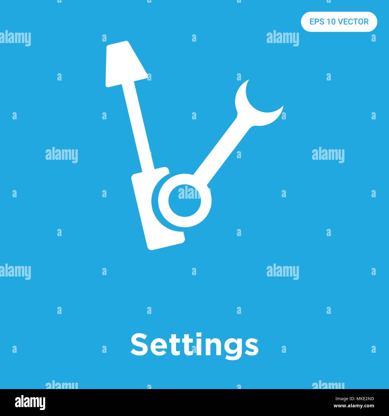 Settings vector icon isolated on blue background, sign and symbol Stock ...