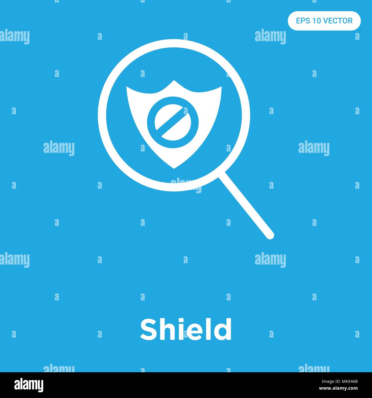 Shield vector icon isolated on blue background, sign and symbol Stock Vector