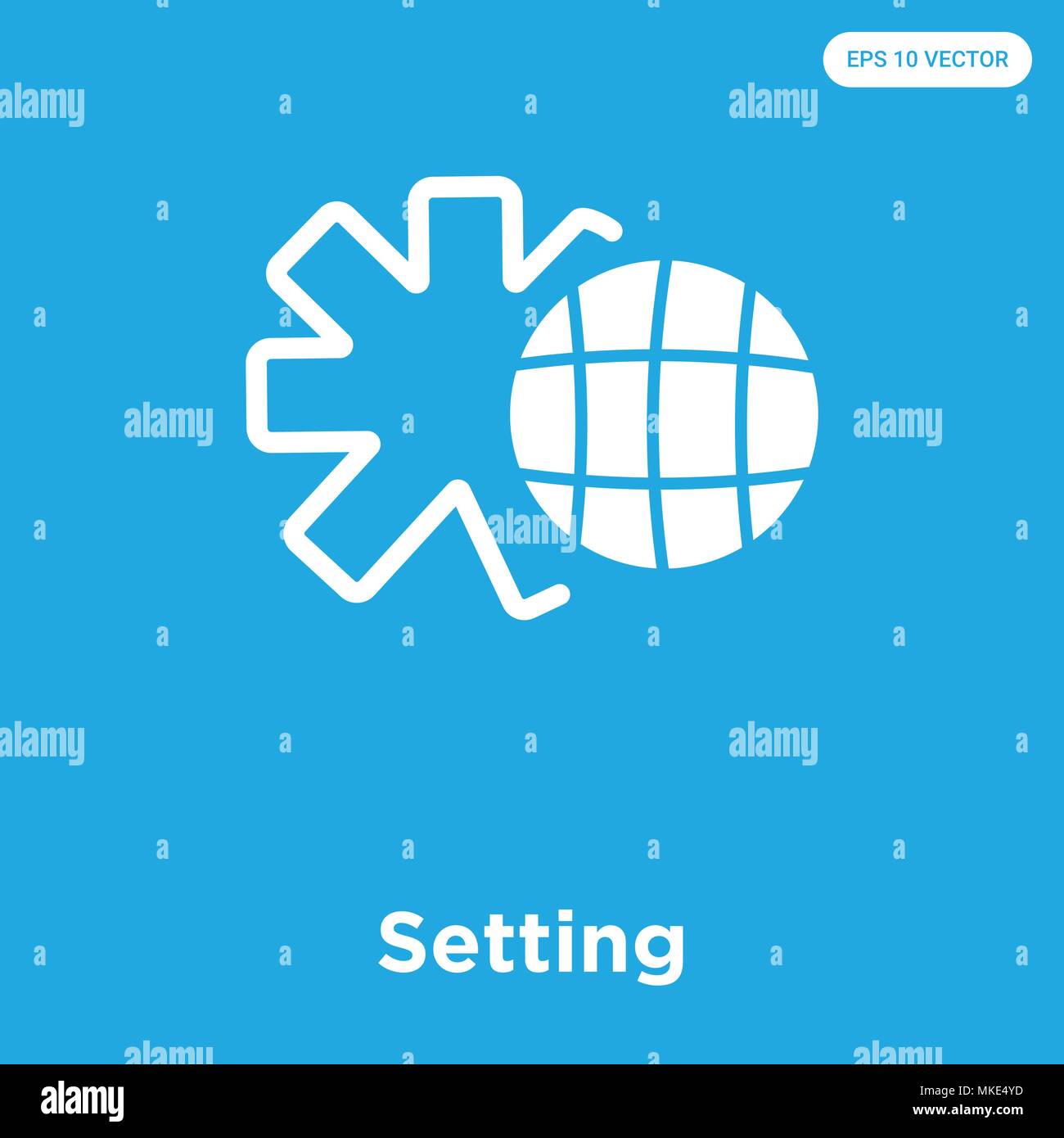 Setting vector icon isolated on blue background, sign and symbol Stock Vector