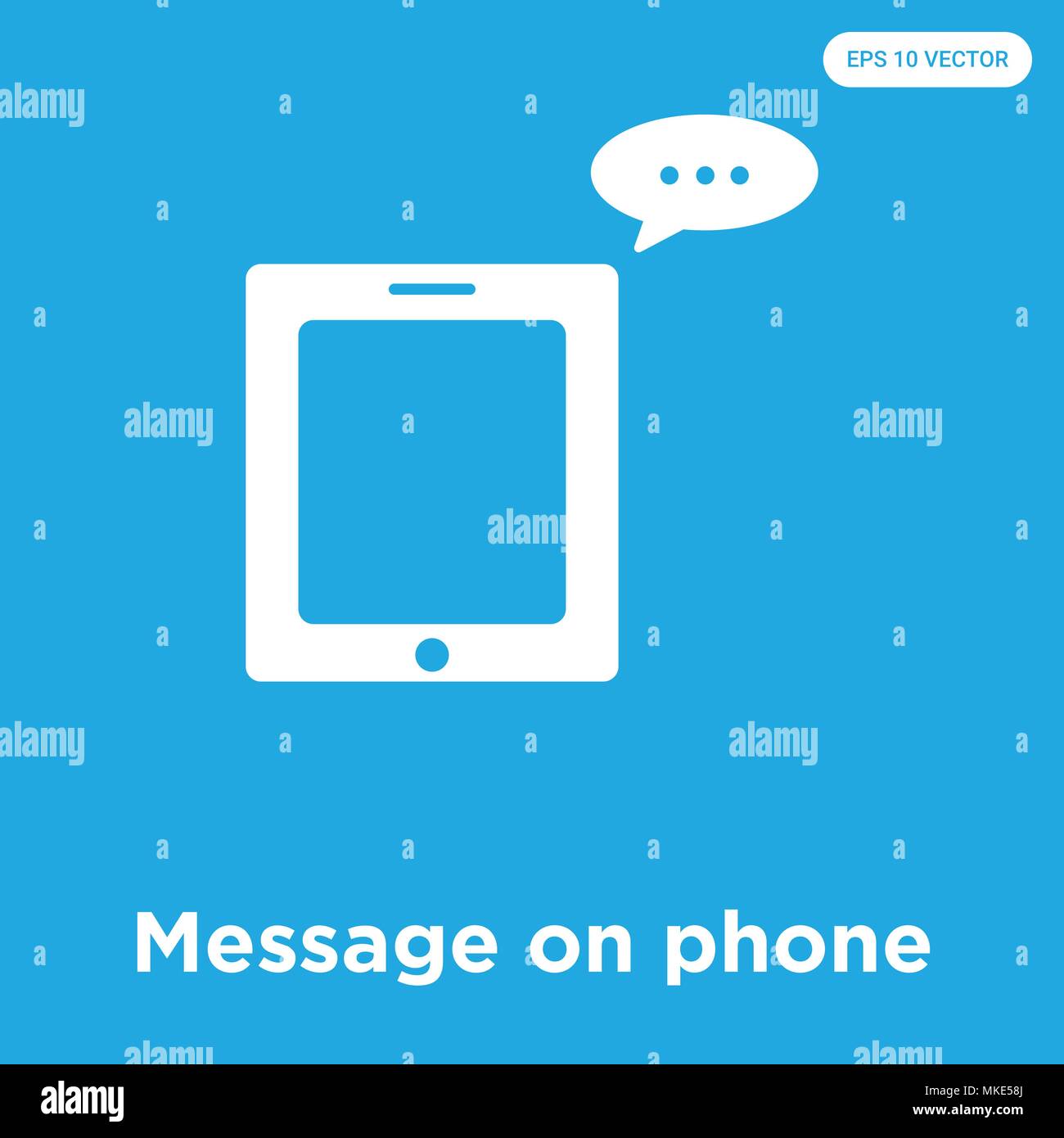 Message on phone vector icon isolated on blue background, sign and ...