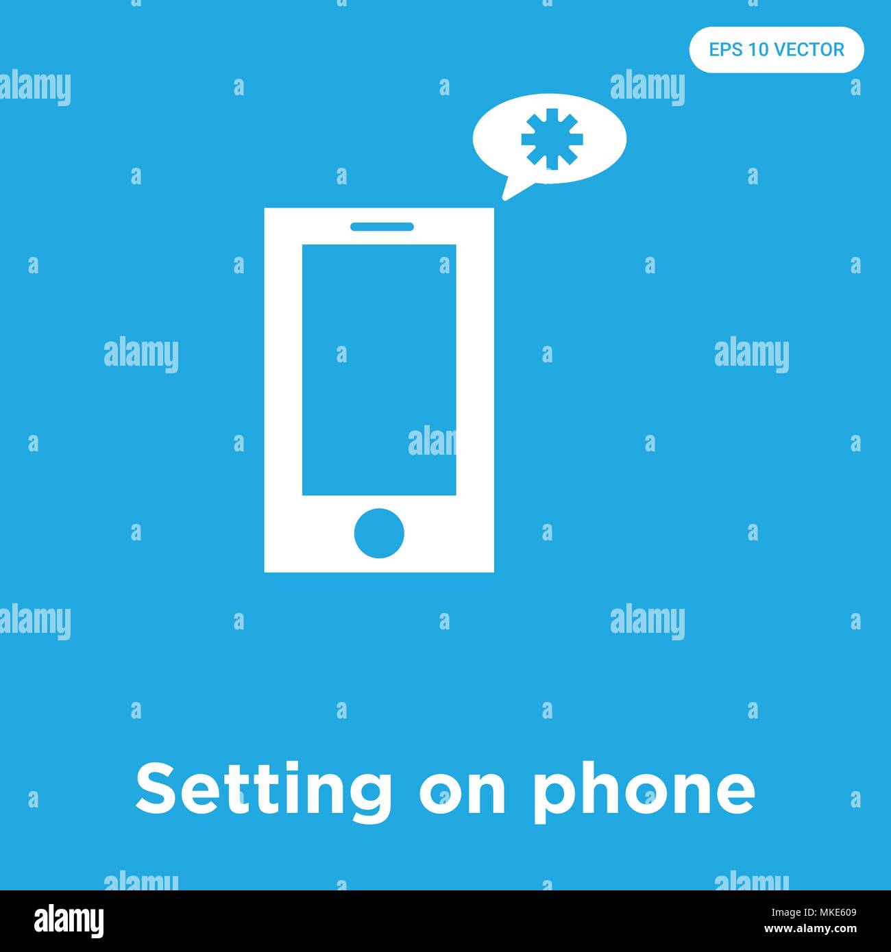 Setting on phone vector icon isolated on blue background, sign and ...