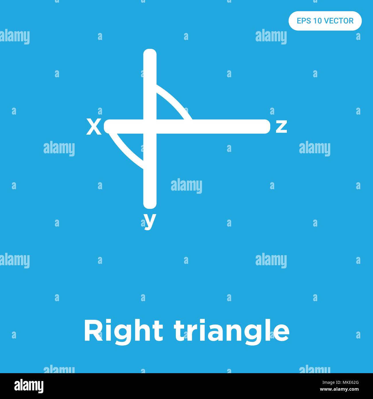 Right triangle vector icon isolated on blue background, sign and symbol ...