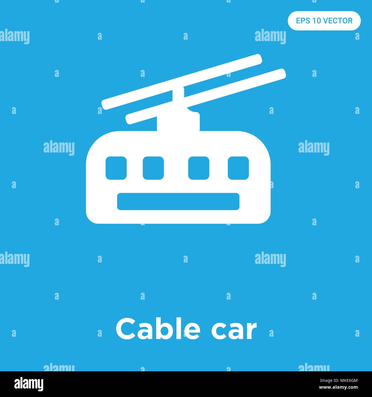 Cable car vector icon isolated on blue background, sign and symbol Stock Vector