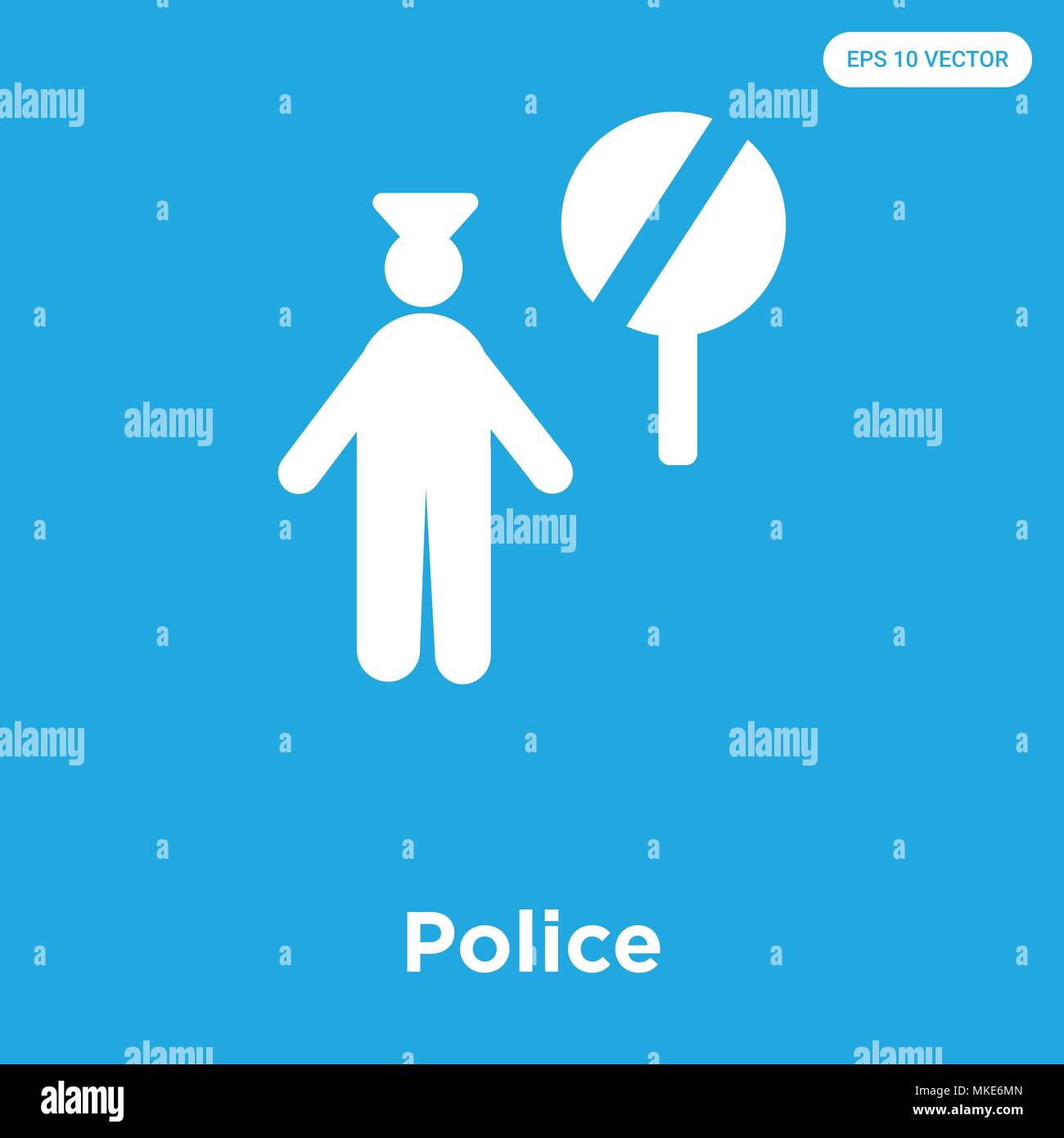 Police vector icon isolated on blue background, sign and symbol Stock Vector