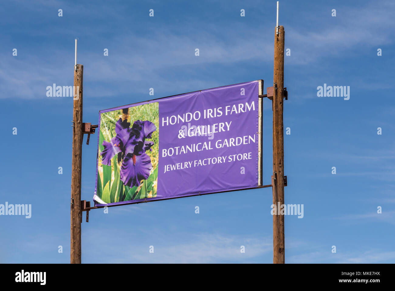 Hondo Iris Farm, Gallery and Botanical Garden sign in the Hondo Valley