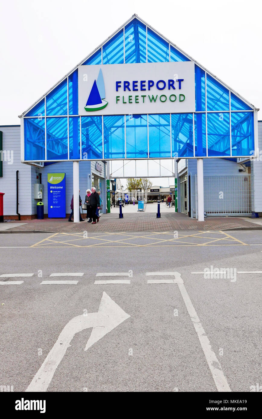 Main entrance to Freeport shopping outlet,Fleetwood,Lancashire,UK Stock Photo