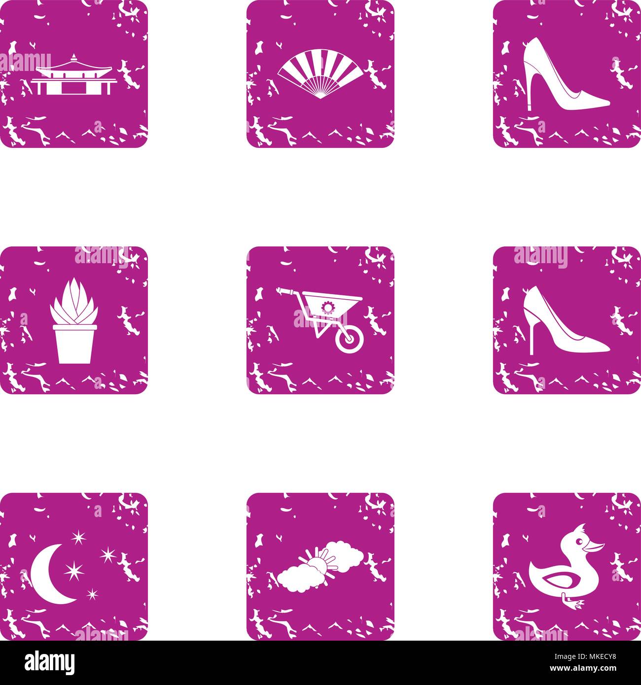 Night rest icons set, grunge style Stock Vector