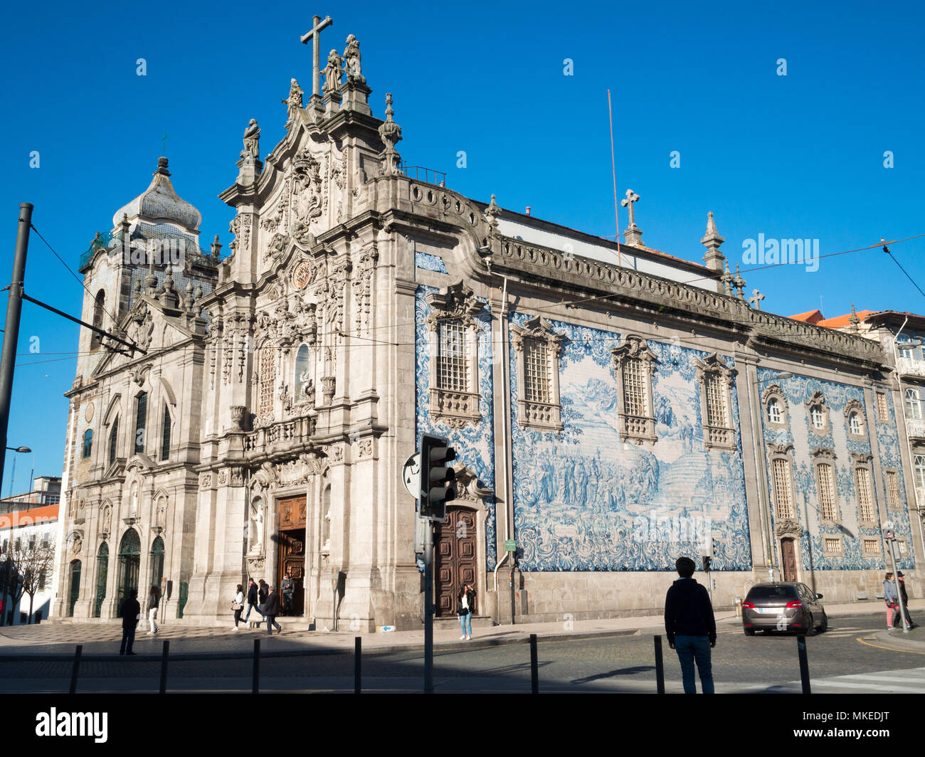 Oporto baroque churches covered in blue and white tiles Stock Photo
