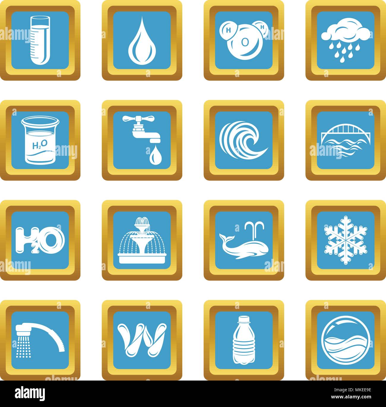 Water icons set sapphirine square vector Stock Vector