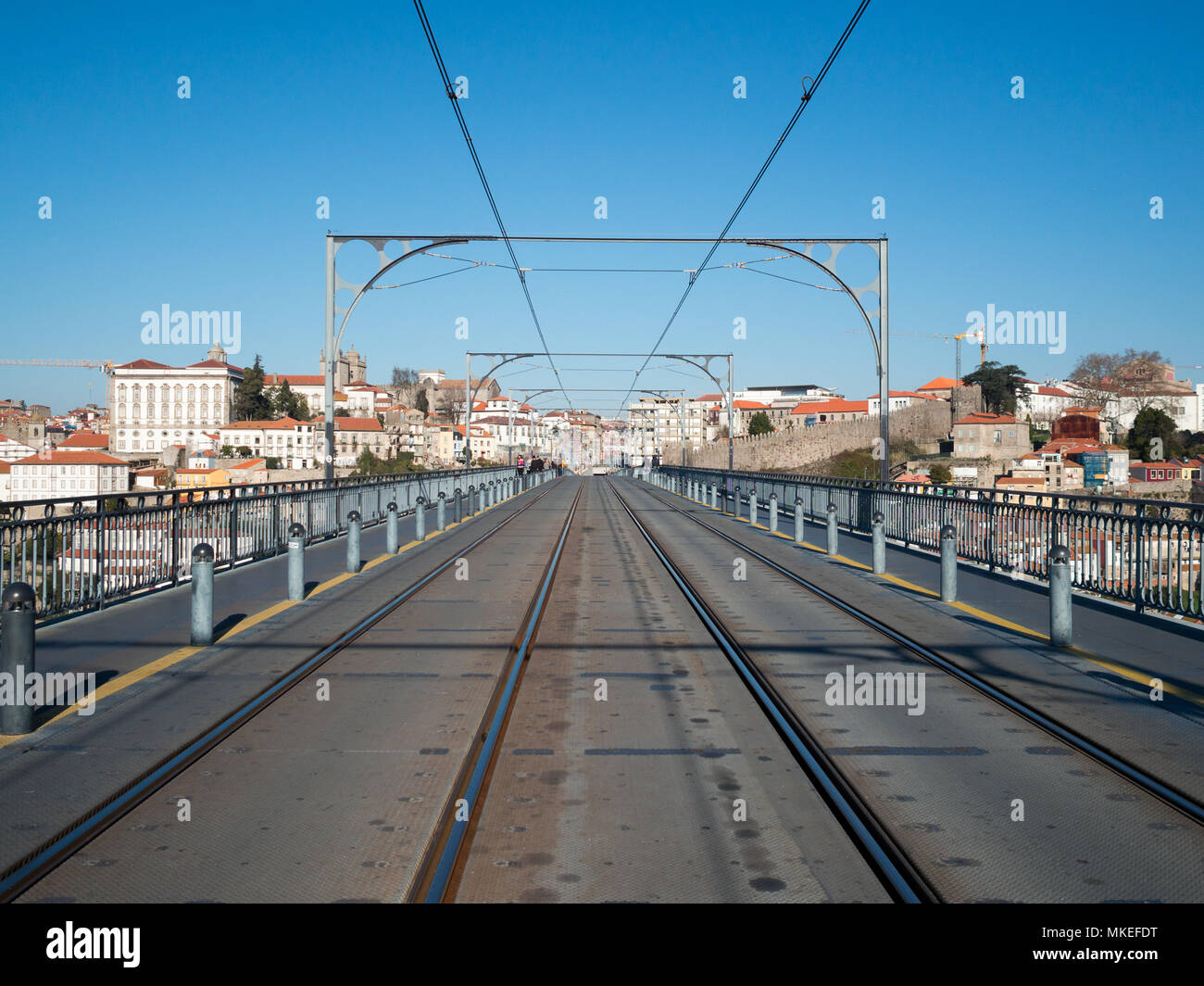 Upper level of Dom Luis Bridge with the subway tracks Stock Photo