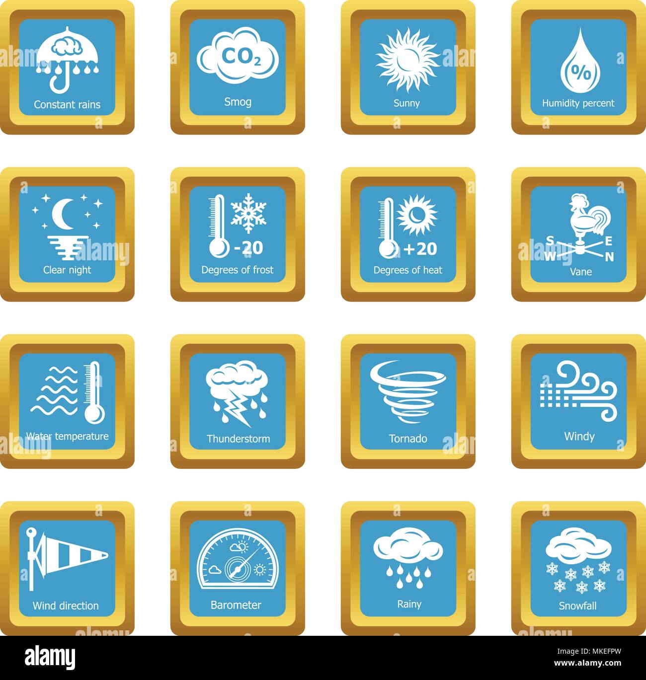 Weater icons set sapphirine square vector Stock Vector