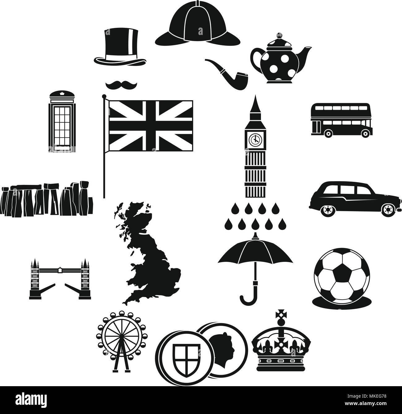 Great Britain icons set , simple style Stock Vector