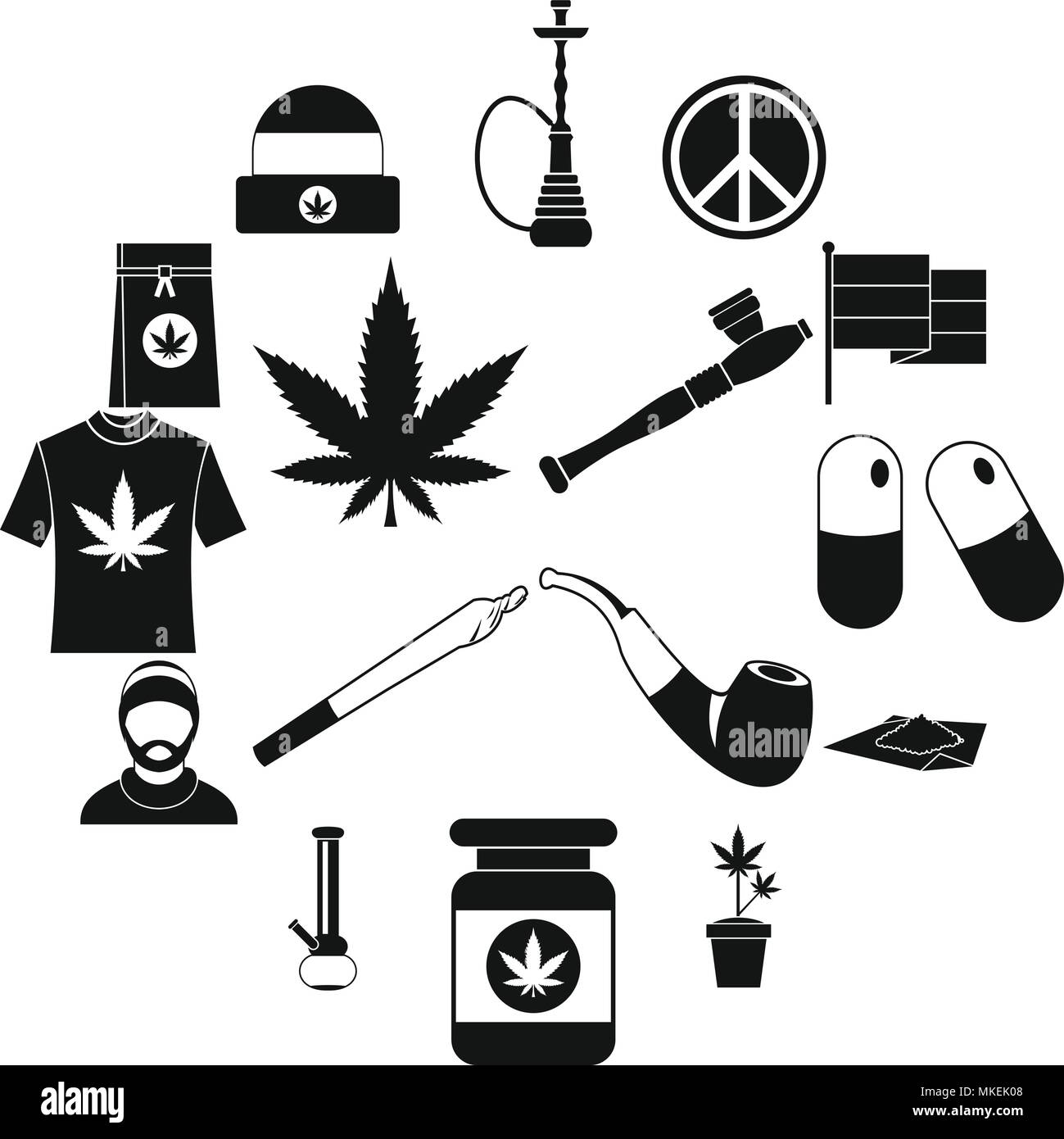 Rastafarian icons set, simple style Stock Vector