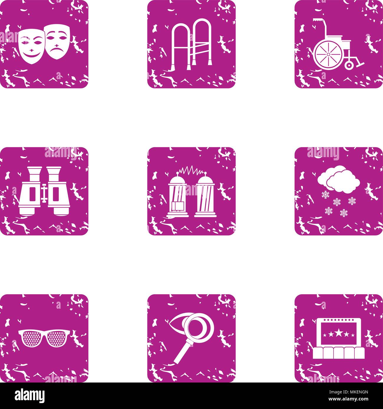 Surveillance icons set, grunge style Stock Vector