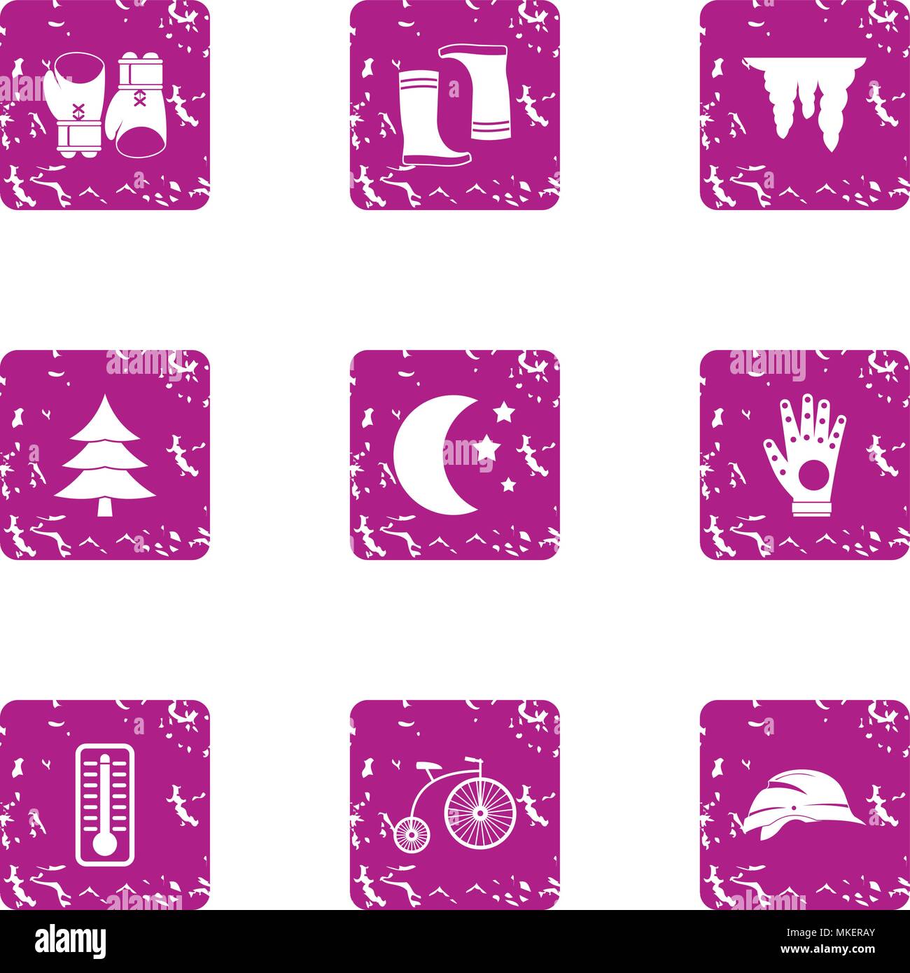 Night training icons set, grunge style Stock Vector