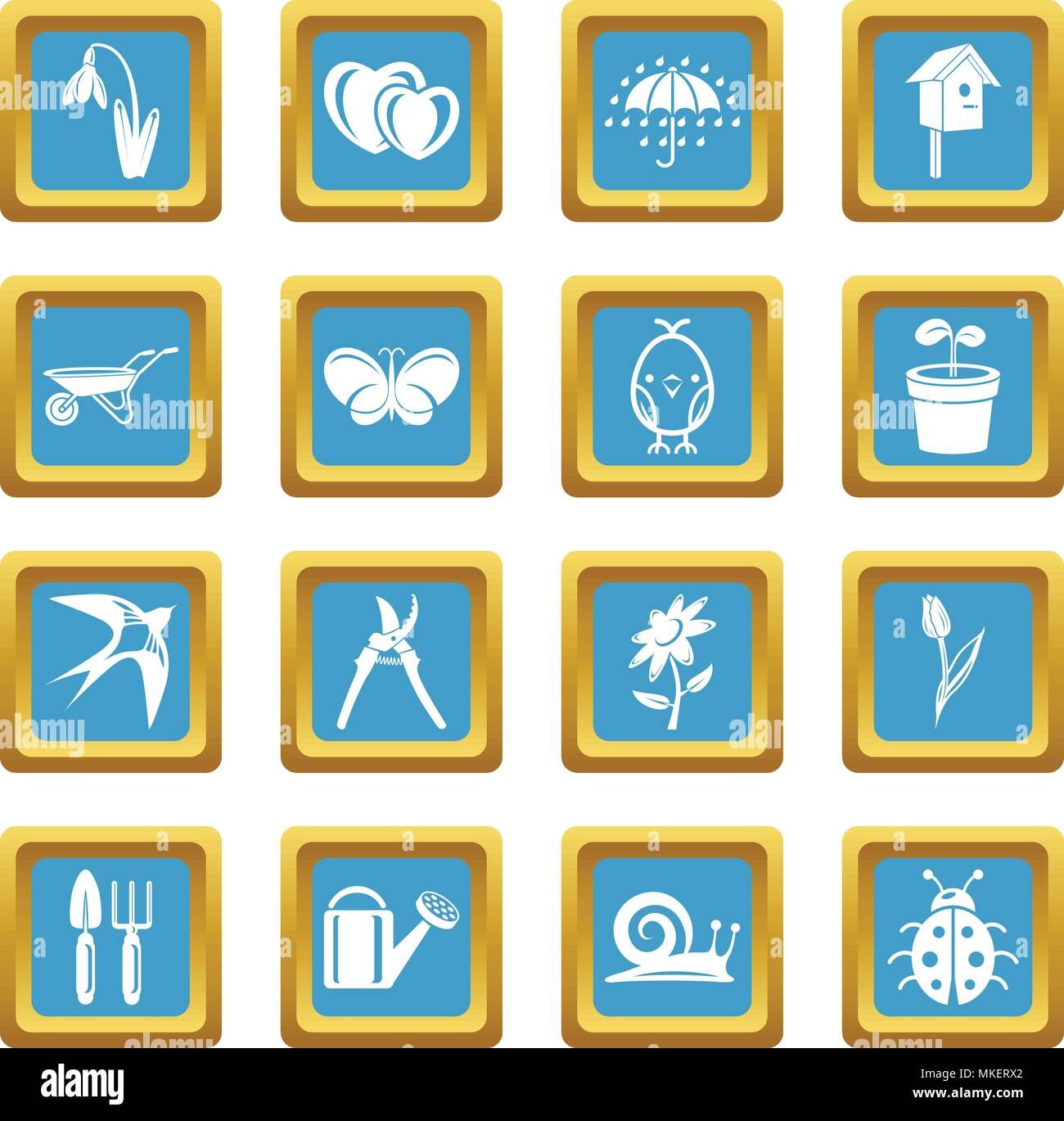 Spring icons set sapphirine square vector Stock Vector